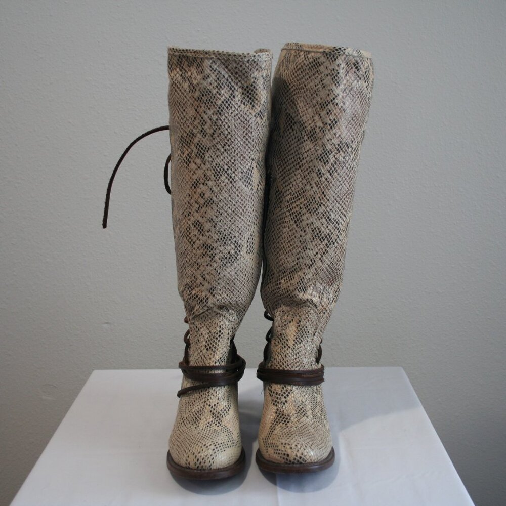 Freebird Tall Leather Coal White Snake Knee Boots Size 8 - Picture 4 of 10